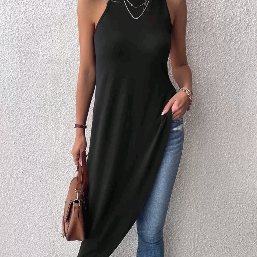 Source Unknown Black Asymmetrical Blouse